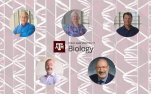 photos of faculty with biology logo