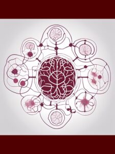 image of brain intersecting with microbiology cells